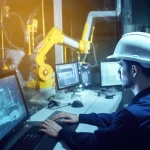 Ingenieur arbeitet mit CAD an Mashcinenkonstruktion