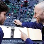 Pilot in der Ausbildung im Cockpit-Simulator