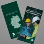 Mock-up eines RLE Engineering & Services Flyers mit Standortkarte Deutschlands und Branchenmotiv. Professionelles Werbematerial zur Präsentation von RLE Engineering & Services Lösungen im Bereich Automatisierung.