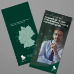 Mock-up eines RLE Engineering & Services Flyers mit Standortkarte Deutschlands und Branchenmotiv. Professionelles Werbematerial zur Präsentation von RLE Engineering & Services Lösungen im Bereich Finanzen und Steuern