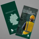 Mock-up eines RLE Engineering & Services Flyers mit Standortkarte Deutschlands und Branchenmotiv. Professionelles Werbematerial zur Präsentation von RLE Engineering & Services Lösungen im Bereich Stadtwerke und Versorgungsunternehmen